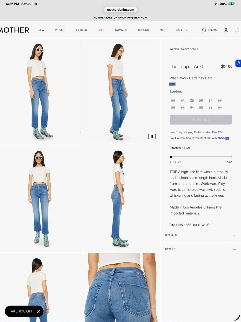 MOTHER  jeans Tripper Ankle Fray